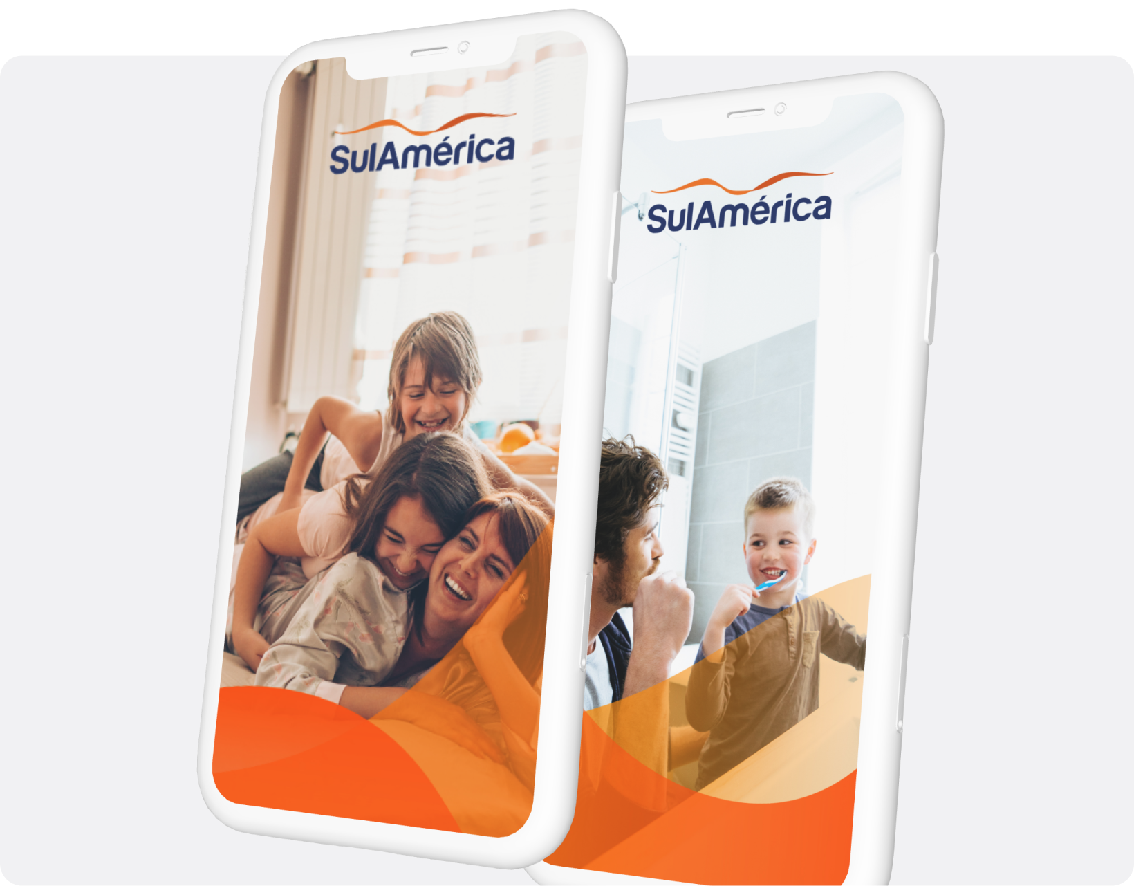 Dois celulares exibindo as telas de abertura do app SulAmérica