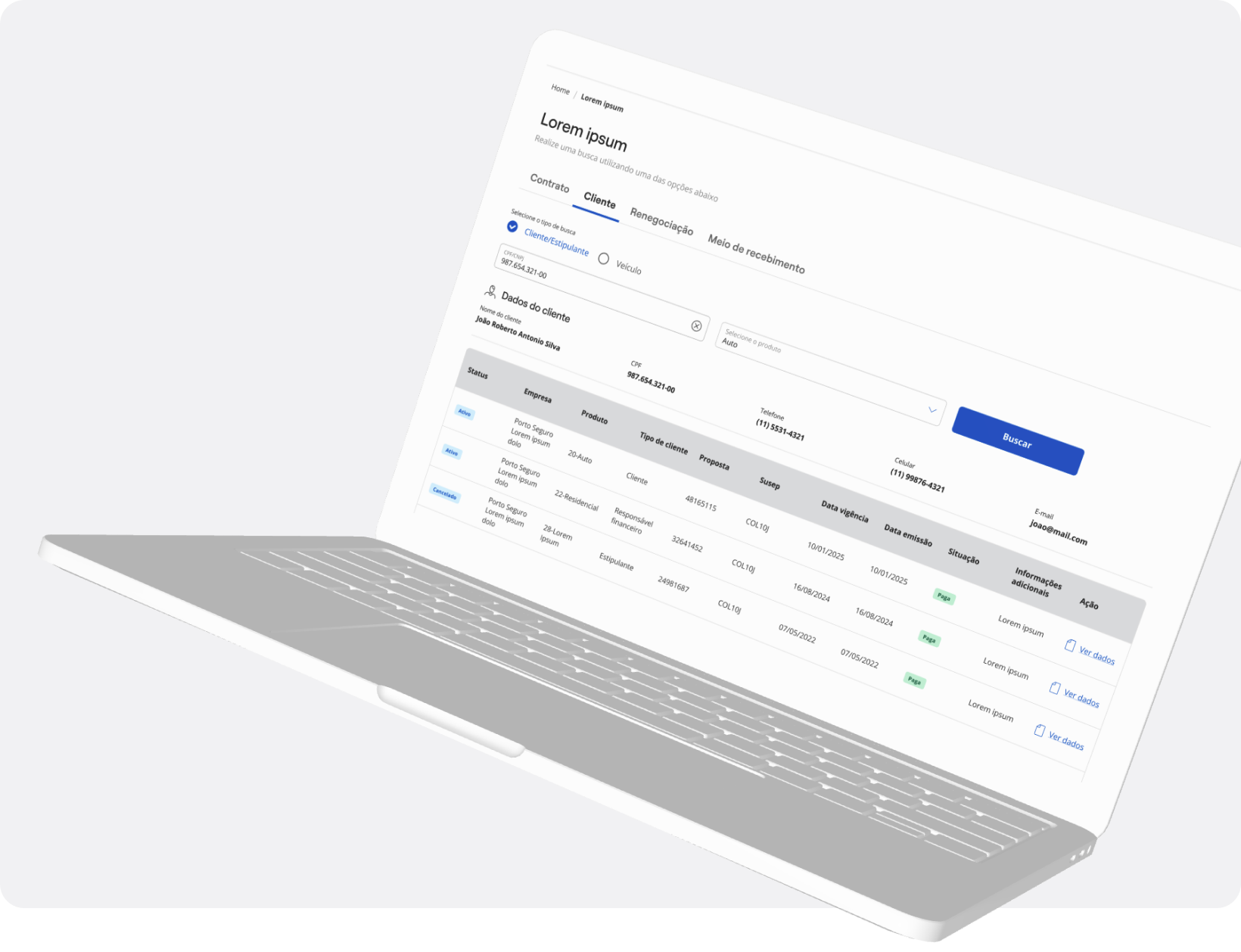 Notebook exibindo a plataforma Front Financeiro