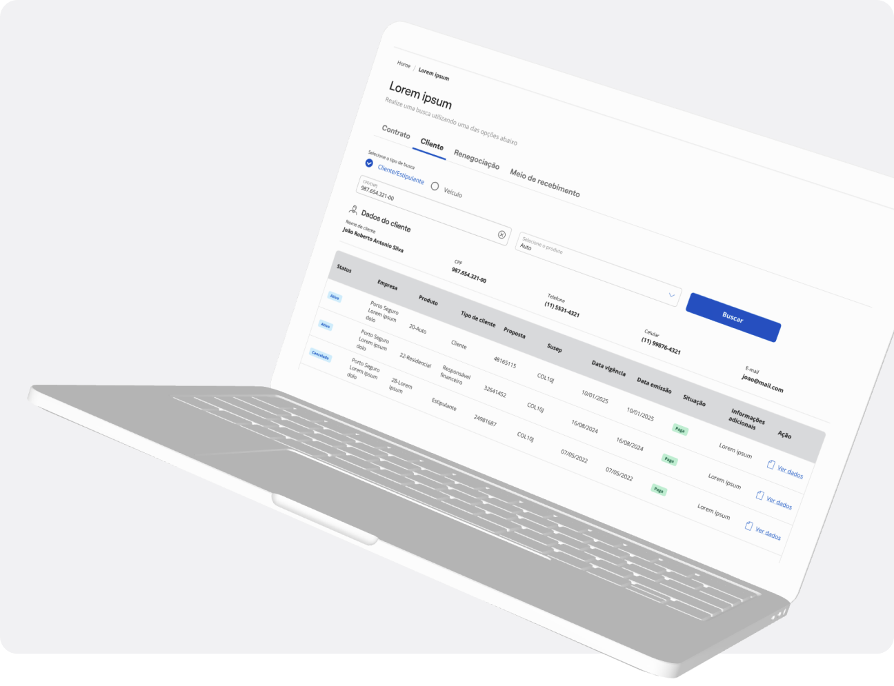 Notebook exibindo a plataforma Front Financeiro